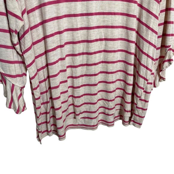 Chico's Shirt Women's 3 Red Striped Round Neck 3/4 Sleeve XL Casual Top - Picture 5 of 8